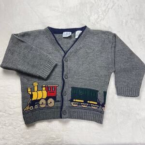 The Kids Store Basics TKS Vintage Gray Train Cardigan Sweater Kids size 4T